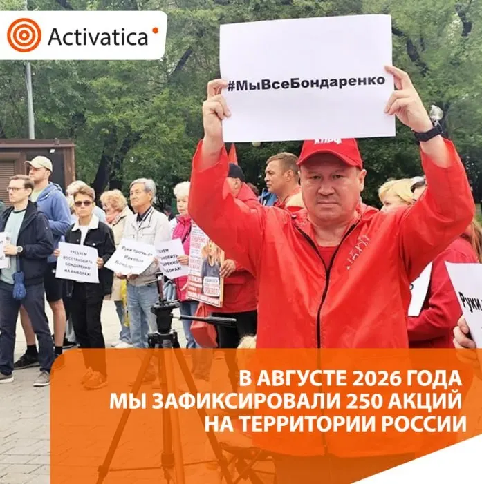 В августе 2026 года зафиксировано 250 протестных акций по всей России; основной фокус — выборы и военная кампания, фиксируются задержания, акции против репрессий и блокировок.
