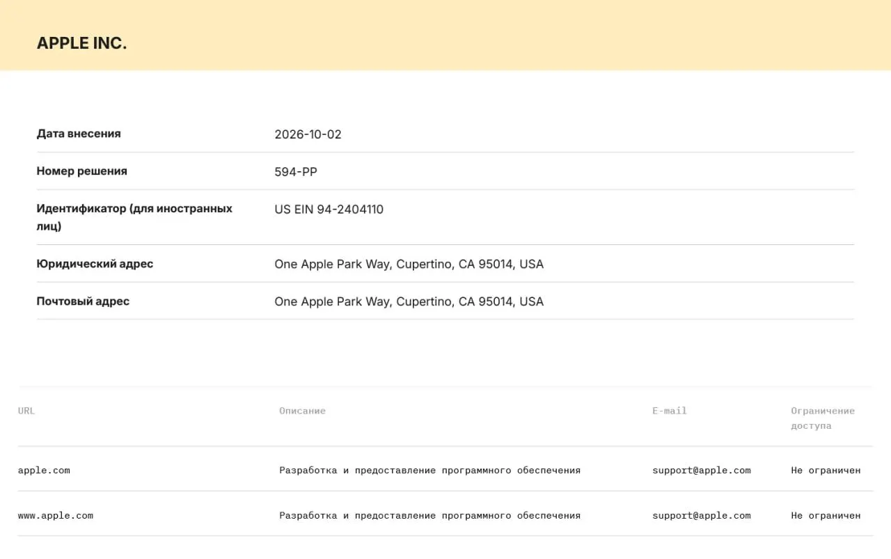 Ведомство включил Apple и Microsoft в реестр организаторов распространения информации (ОРИ), обязав хранить данные пользователей на серверах в РФ и передавать их силовикам по первому требованию; за отказ предусмотрены штрафы и блокировка сервисов.